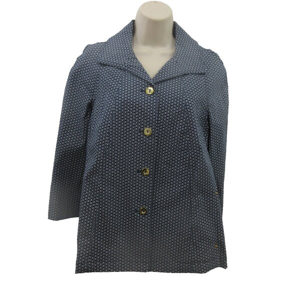 Attyre New York Women Blazer Jacket Sz Small Navy & White Geometric Gold Buttons - Picture 1 of 5